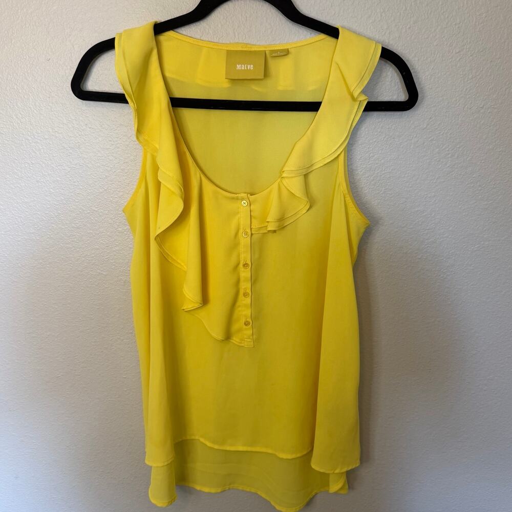 Maeve Anthropologie Yellow Ruffle Sleeveless Blouse Women's Size 0